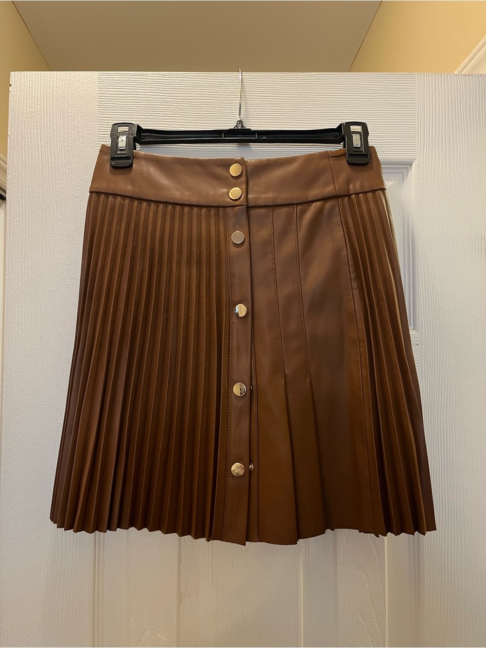 Zara Pleated Faux Leather Mini Skirt - Brown